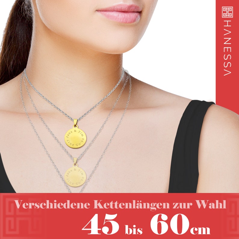 Personalisierte Kette mit Gravur Anhänger mir runder Gravur aus Edelstahl in Gold personalisierte Geschenke Bild 4