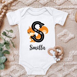 Body para bebé "Linda ardilla con letras personalizadas con el nombre deseado" regalo nacimiento cumpleaños niño manga corta algodón orgánico