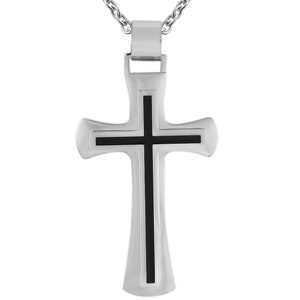 Personalized necklace with engraving pendant cross in silver/black made of stainless steel personalized gifts