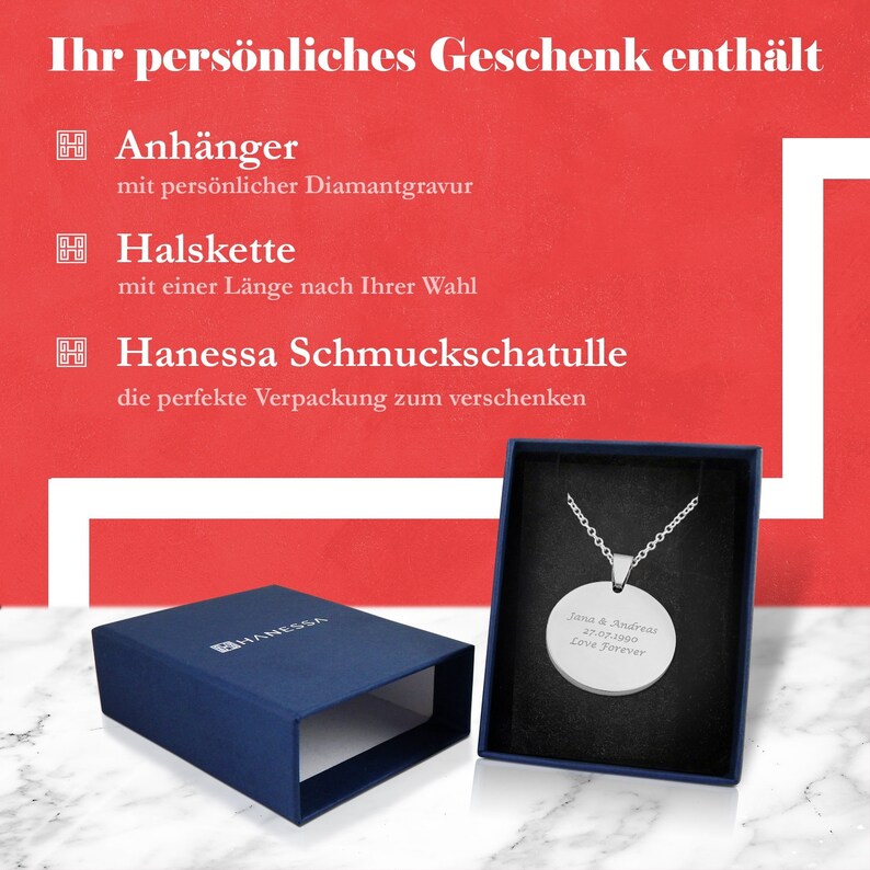 Personalisierte Kette mit Gravur runder Kreis Anhänger aus Edelstahl Silber personalisierte Geschenke Männer und Frauen Bild 8