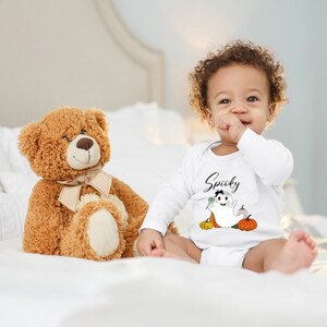 Blauer-Storch Baby Body &quot;Spooky, Halloween Ghost&quot; Saying Gift for Birth for Toddler Long Sleeve Organic Cotton