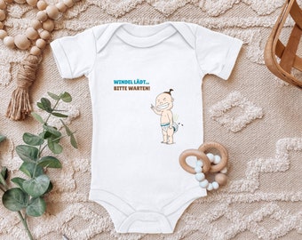 Baby Bodysuit "Little Stinker, Diaper Loading...Please Wait" Saying Birthday Gift for Toddler Short Sleeve Organic Cotton