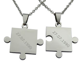 Personalisierte Ketten mit Gravur Partnerketten Puzzle-Teile aus Edelstahl in Silber personalisierte Geschenke  Paare