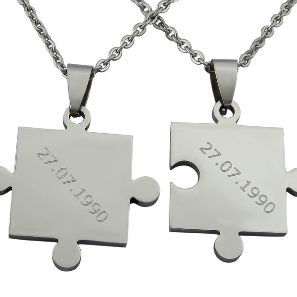 Personalisierte Ketten mit Gravur Partnerketten Puzzle-Teile aus Edelstahl in Silber personalisierte Geschenke  Paare