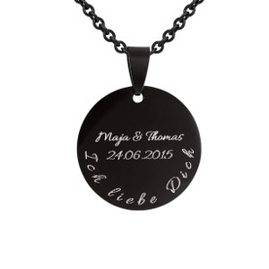Personalized necklace with engraving round circle pendant black stainless steel personalized gifts for men and women