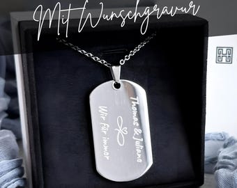 Personalisierte Kette mit Gravur Dog Tag Erkennungsmarke Edelstahl Anhänger in Silber personalisierte Geschenke