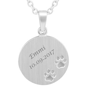 Personalized necklace with engraving 925 Sterling silver pendant round dog paws personalized gifts