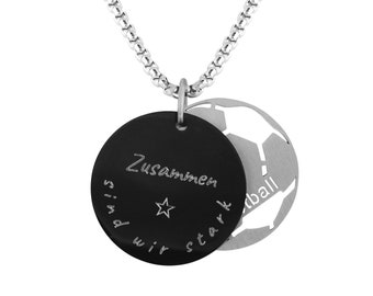 Personalisierte Kette mit Gravur Anhänger Football rund Edelstahl Silber/schwarz personalisierte Geschenke  für Männer