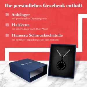 Personalisierte Kette mit Gravur Kreis Anhänger mit rundlaufendem Text aus Edelstahl in schwarz personalisierte Geschenke Bild 7