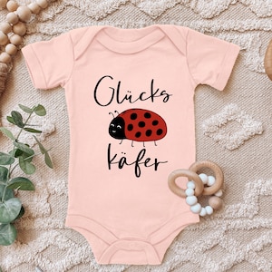 Blue Stork Baby Body &quot;Lucky Beetle, Sweet Ladybug Brings Luck&quot; Saying Gift for Birth for Toddler Short Sleeve Organic Cotton
