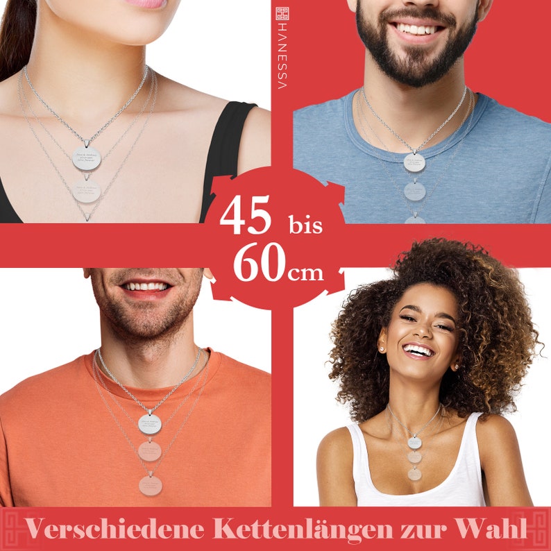 Personalisierte Kette mit Gravur runder Kreis Anhänger aus Edelstahl Silber personalisierte Geschenke Männer und Frauen Bild 5