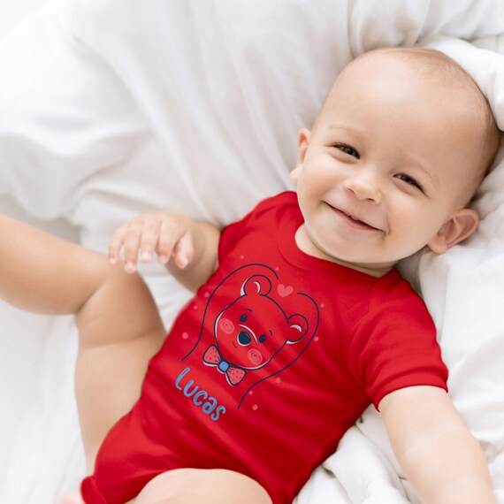 Body Bébé Personnalisé Avec Prénom | Motif Nounours Ourson | 100% Coton Blanc | Marque "De Si Jolies Choses"