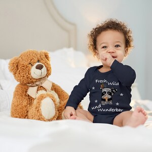 Blue Stork Baby Body &quot;Cheeky, wild and wonderful&quot; Raccoon Stars Gift for Toddler Long Sleeve Organic Cotton