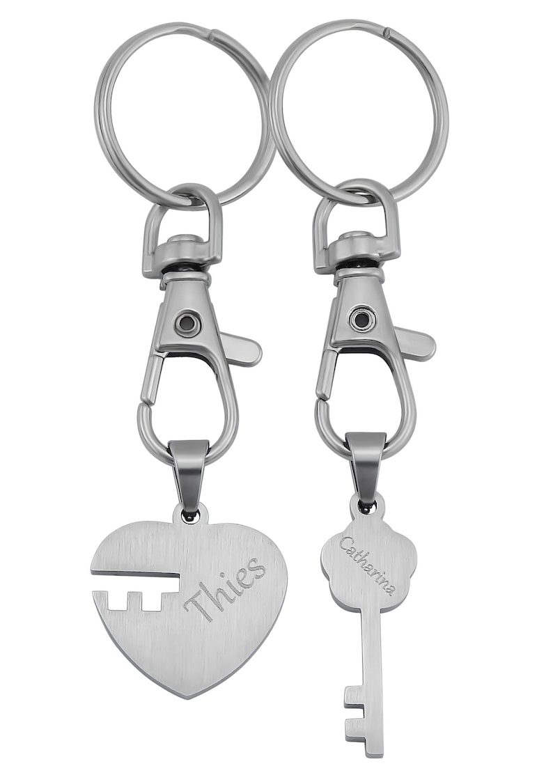 Engraved partner keychain with date engraving key and lock in silver stainless steel jewelry gift for Christmas for couples