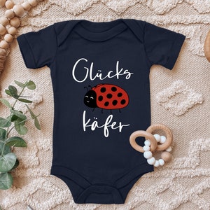 Blue Stork Baby Body &quot;Lucky Beetle, Sweet Ladybug Brings Luck&quot; Saying Gift for Birth for Toddler Short Sleeve Organic Cotton