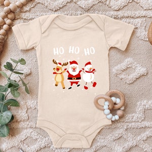 Baby bodysuit "Ho Ho Ho, Santa Claus Snowman and Moose Dancing" saying gift for Christmas, Santa Claus for toddler short sleeve organic cotton