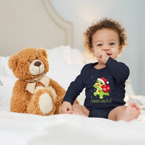 Baby Body "Santa Saurus, Christmas Dino for Dinosaur Fans" Saying Gift for Christmas, Santa Claus for Toddler Long Sleeve Organic Cotton