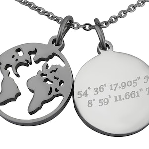 Gepersonaliseerde ketting met gravure wereldkaart zilveren ketting gemaakt van roestvrij staal gepersonaliseerde cadeaus