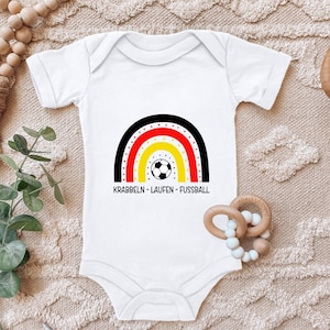 Baby Body &quot;Crawling, Running, Playing Football Germany Rainbow&quot; Gift for Birth for Little Footballers for Toddler Short Sleeve