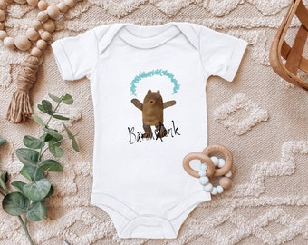 Blue Stork Baby Bodysuit Bear Strong Bear Birthday Gift for Toddler Short Sleeve Organic Cotton