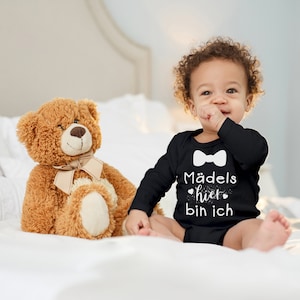 Body bébé cigogne bleue « Filles, me voici » Cadeau de naissance avec nœud papillon pour tout-petit à manches longues en coton biologique