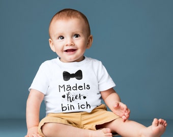 Baby Tshirt 0-36 months with print T-shirts with saying "Girls here I am with a bow tie" T-shirt for toddler 0, 1, 2, 3 years