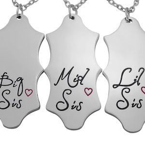 Gepersonaliseerde ketting met gewenste gravure hanger in zilver. Groot, midden, zusje/cadeau voor zus, familie