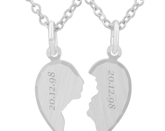 Personalisierte Kette mit Gravur 925 Sterling Silber mit 2 Anhänger Herzhälften personalisierte Geschenke  für Paare