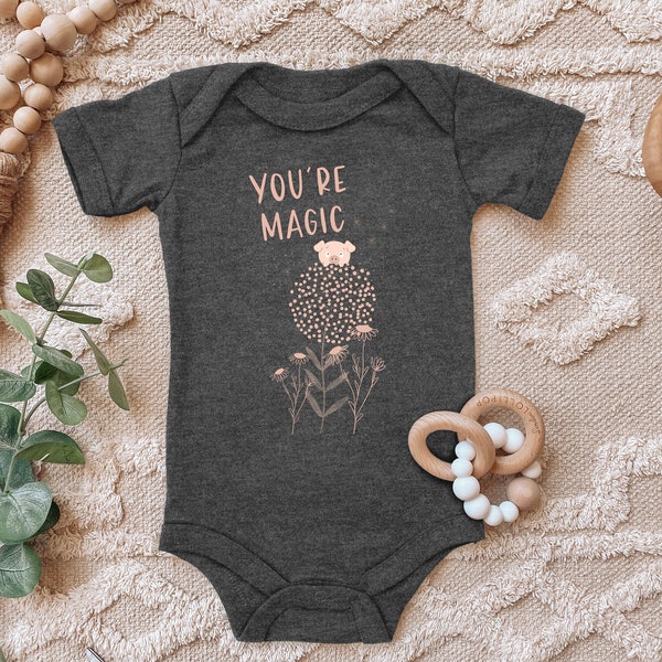 Blue Stork Baby Bodysuit You're magic Lucky Child Dandelion Piggy Gift for Toddler Short Sleeve Organic Cotton