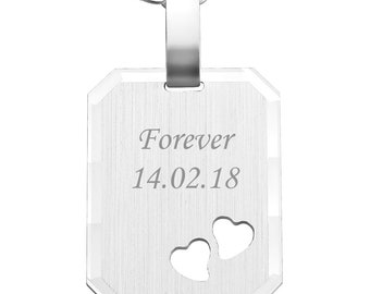 Collier personnalisé avec gravure 925 pendentif en argent sterling Dog Tag Hearts Cadeaux personnalisés Petite amie, maman