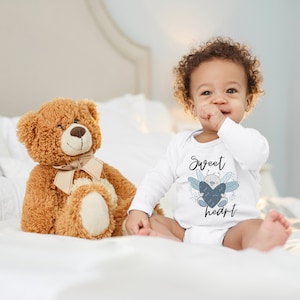 Body de bebé cigüeña azul cariño corazón abeja dulce regalo para niño pequeño algodón orgánico de manga larga