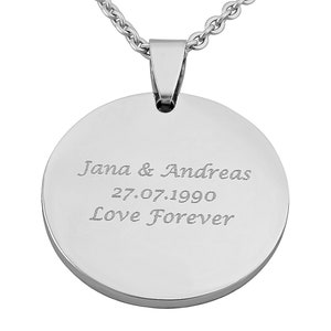 Personalisierte Kette mit Gravur runder Kreis Anhänger aus Edelstahl Silber personalisierte Geschenke Männer und Frauen Bild 1