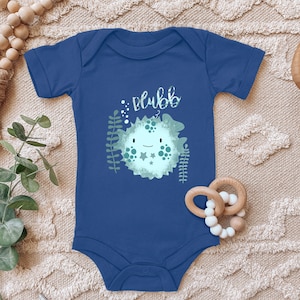Blue Stork Baby Body Puffer Fish Blubb Sea Gift for Toddler Short Sleeve Organic Cotton