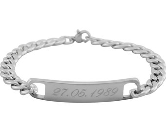 Personalized bracelet with silver engraving in stainless steel personalized gifts for man, woman friends