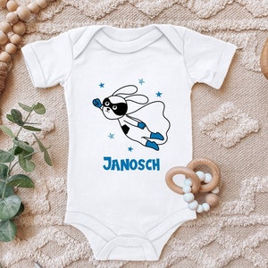 Baby Body &quot;Superhero, Rabbit with desired name personalizable&quot; Gift for birth Birthday for toddler Short sleeve organic cotton