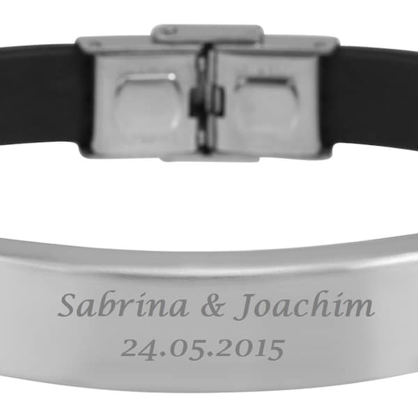 Personalisiertes Armband mit Gravur Echt Lederarmband schwarz Edelstahl mit individuellem Text personalisierte Geschenke