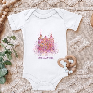 Baby Body &quot;Colorful Princess Castle with desired name personalizable&quot; saying gift for birth short sleeve organic cotton