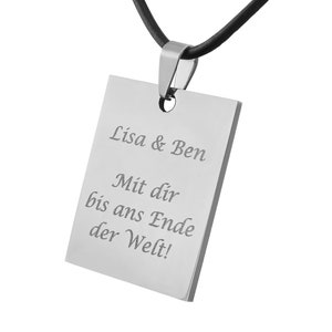 personalized necklace with engraving dog tag pendant stainless steel in silver with faux leather chain personalized gifts