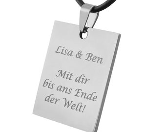 personalisierte Kette mit Gravur Dog Tag Anhänger Edelstahl in Silber mit Kunst-Leder Kette personalisierte Geschenke