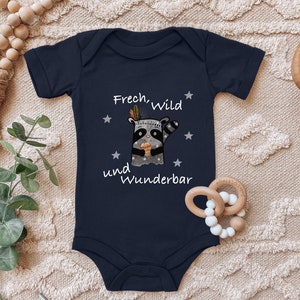 Blue Stork Baby Body &quot;Cheeky, wild and wonderful&quot; Raccoon Stars Gift for Toddler Short Sleeve Organic Cotton