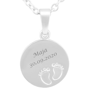collier personnalisé avec gravure argent sterling 925 (42 + 3 cm) avec pendentif pieds ronds cadeaux personnalisés couples