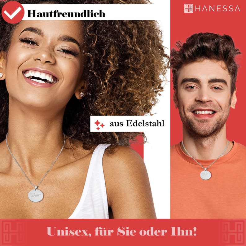 Personalisierte Kette mit Gravur runder Kreis Anhänger aus Edelstahl Silber personalisierte Geschenke Männer und Frauen Bild 4