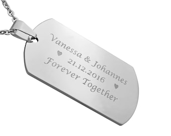 Personalized Necklace with Engraving Dog Tag Stainless Steel Pendant in Silver Personalized Gifts
