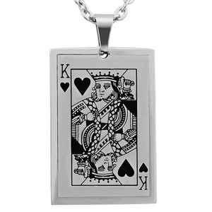 Colar personalizado com pingente de gravação carta de poker coração rei feito de aço inoxidável em prata presentes personalizados