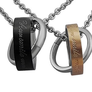 Personalized rings with engraving and chains stainless steel black/silver and gold/silver personalized gifts for couples