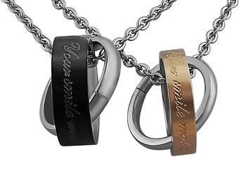 Personalized rings with engraving and chains stainless steel black/silver and gold/silver personalized gifts for couples