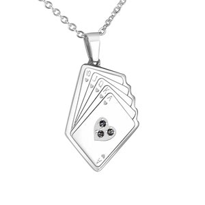 Colar personalizado com gravação de cartão de pôquer com strass em aço inoxidável em prata, presentes personalizados para homens