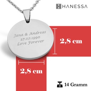 Personalisierte Kette mit Gravur runder Kreis Anhänger aus Edelstahl Silber personalisierte Geschenke Männer und Frauen Bild 3