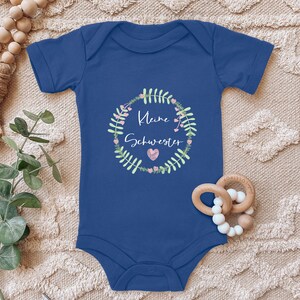 Body de bebé cigüeña azul, regalo de corazón de nacimiento de hermanita para niños pequeños, algodón orgánico de manga corta