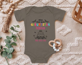 Baby bodysuit "Happy Birthday Mom" for mom's birthday for toddler short sleeve organic cotton